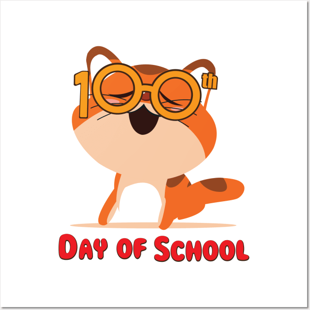 Cute Cat 100th Day Of School Gifts Wall Art by macshoptee